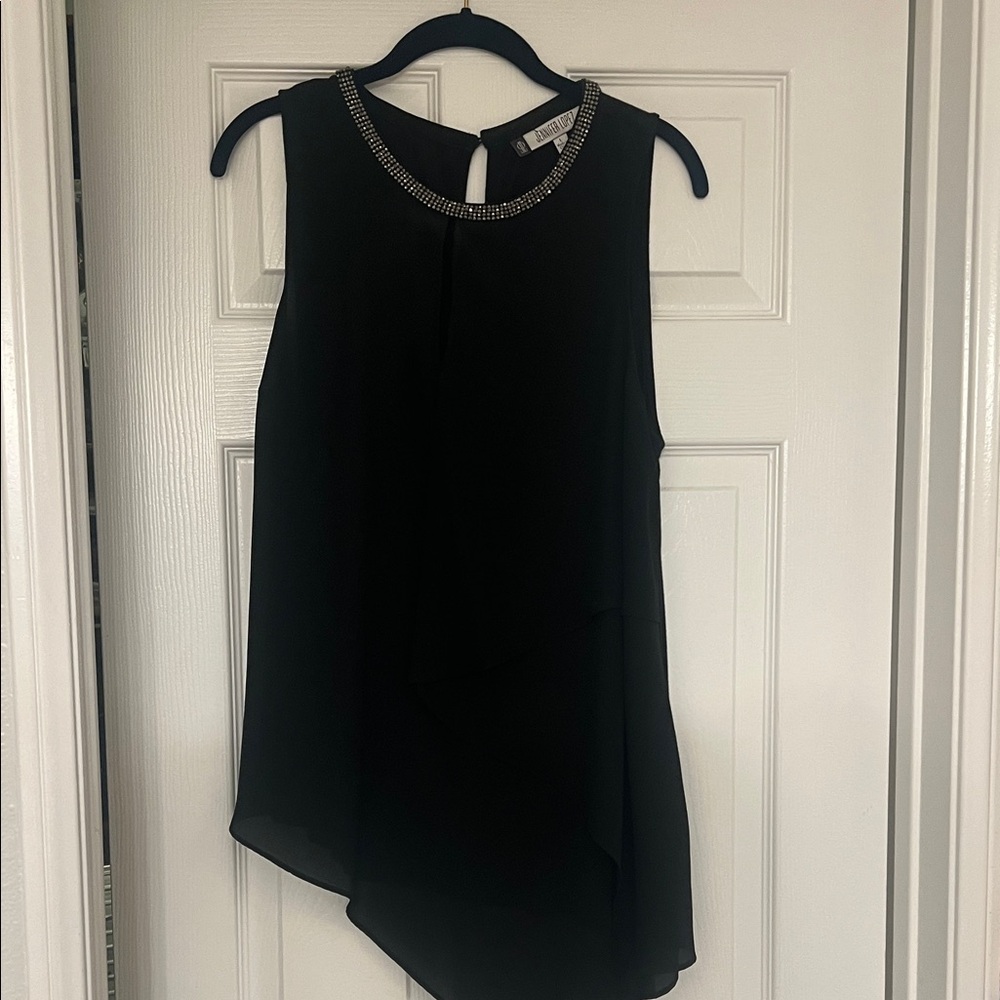 Jennifer Lopez Embellished Neck Black Sleeveless Women's Top